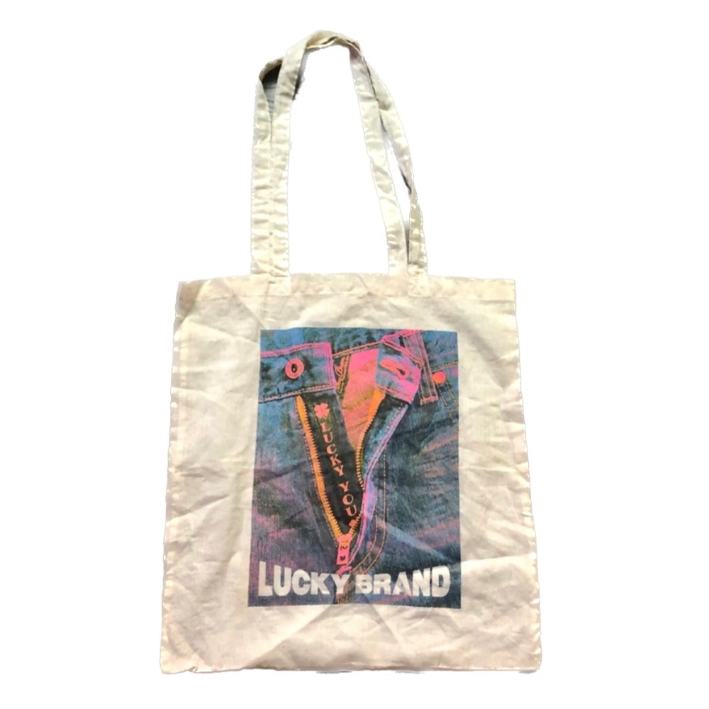 Vintage Lucky Brand LuckyYou Screen Printed Reusable Small Cloth Tote Bag.
